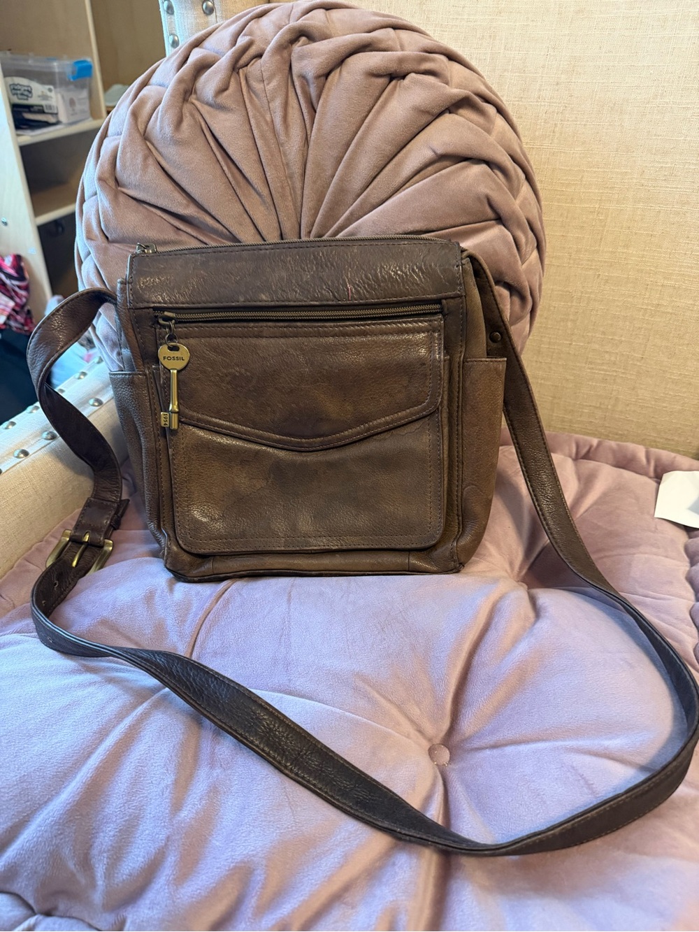 Fossil Brown Leather Messenger Crossbody Bag